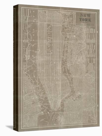 Blueprint Map New York Taupe-Sue Schlabach-Stretched Canvas