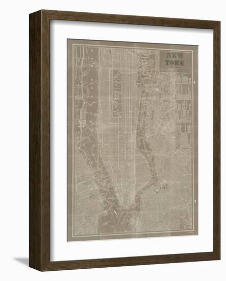 Blueprint Map New York Taupe-Sue Schlabach-Framed Premium Giclee Print