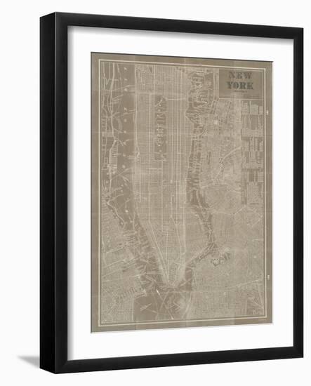 Blueprint Map New York Taupe-Sue Schlabach-Framed Premium Giclee Print