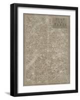 Blueprint Map Paris Taupe-Sue Schlabach-Framed Art Print