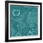 Blueprint World Map, Teal-Willem Blaeu-Framed Art Print