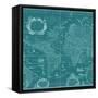 Blueprint World Map, Teal-Willem Blaeu-Framed Stretched Canvas