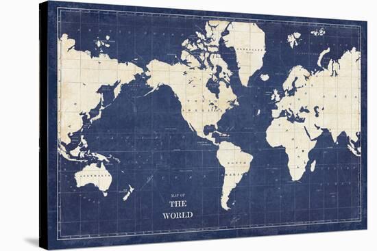 Blueprint World Map-Sue Schlabach-Stretched Canvas