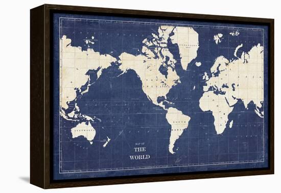 Blueprint World Map-Sue Schlabach-Framed Stretched Canvas