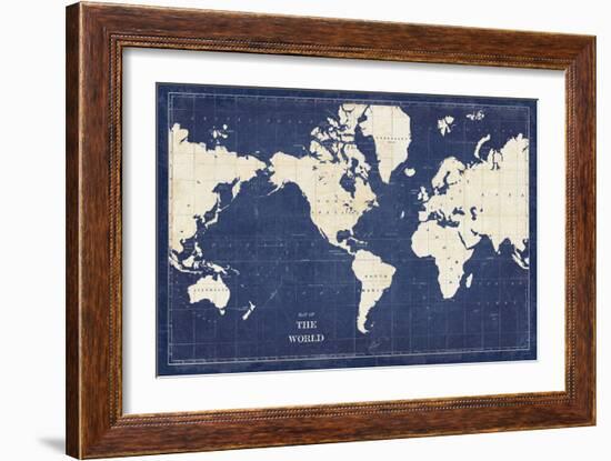 Blueprint World Map-Sue Schlabach-Framed Art Print