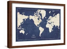 Blueprint World Map-Sue Schlabach-Framed Art Print