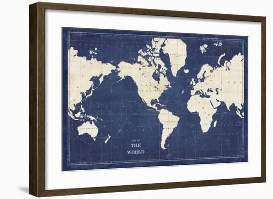 Blueprint World Map-Sue Schlabach-Framed Art Print