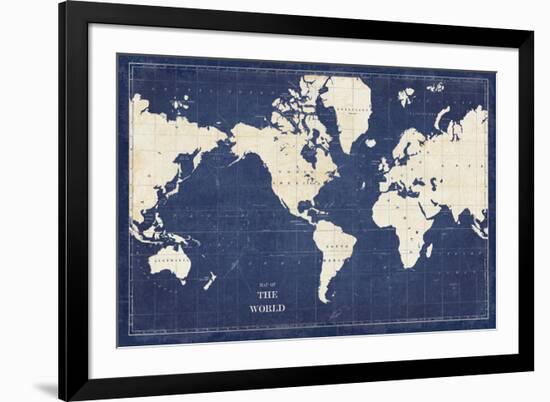 Blueprint World Map-Sue Schlabach-Framed Art Print