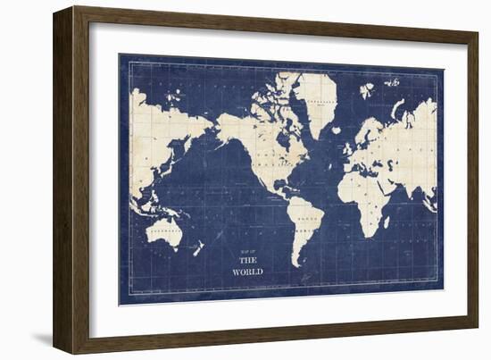 Blueprint World Map-Sue Schlabach-Framed Premium Giclee Print