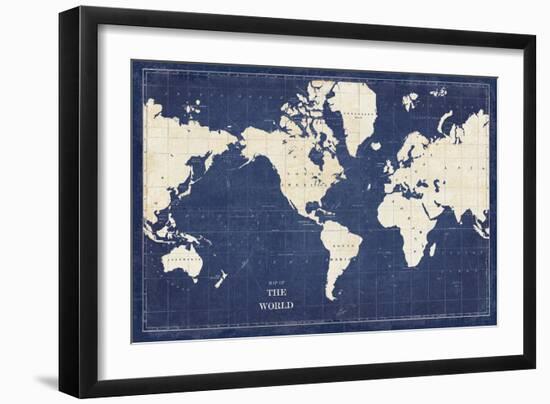 Blueprint World Map-Sue Schlabach-Framed Premium Giclee Print