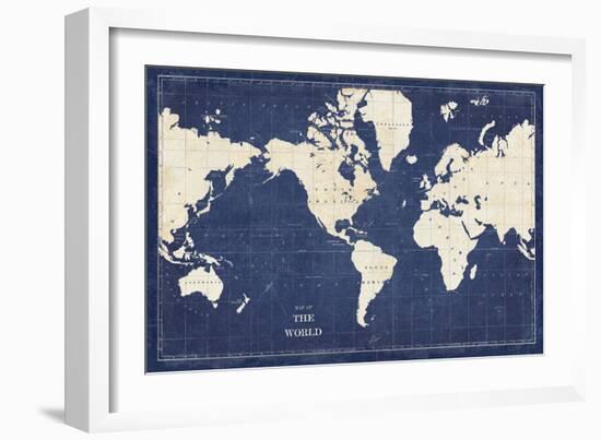 Blueprint World Map-Sue Schlabach-Framed Premium Giclee Print