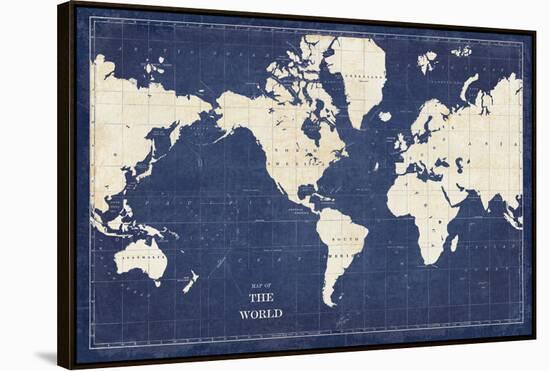 Blueprint World Map-Sue Schlabach-Framed Stretched Canvas