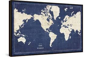 Blueprint World Map-Sue Schlabach-Framed Stretched Canvas