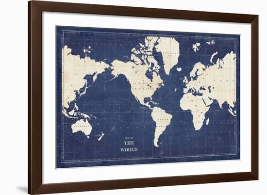 Blueprint World Map-Sue Schlabach-Framed Art Print