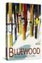 Bluewood, Washington - Colorful Skis-Lantern Press-Stretched Canvas
