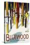 Bluewood, Washington - Colorful Skis-Lantern Press-Stretched Canvas