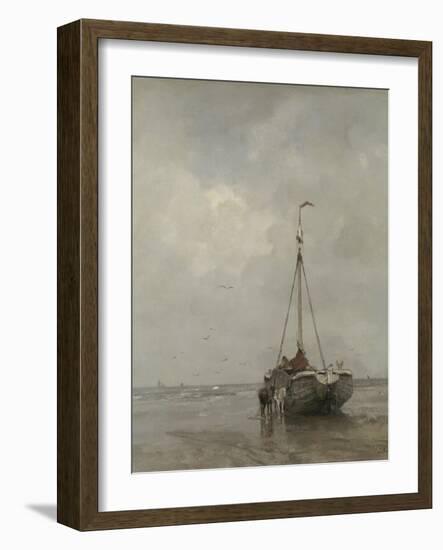 Bluff-Bowed Fishing Boat on the Beach at Scheveningen-Jacob Maris-Framed Art Print