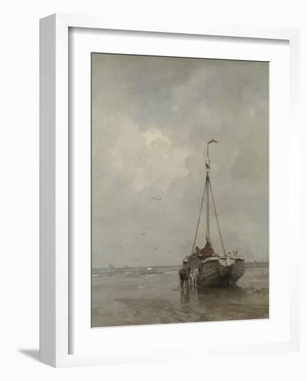 Bluff-Bowed Fishing Boat on the Beach at Scheveningen-Jacob Maris-Framed Art Print