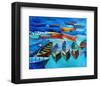 Bluish Boats and Sea Painting-null-Framed Art Print