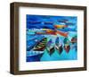 Bluish Boats and Sea Painting-null-Framed Art Print