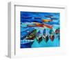 Bluish Boats and Sea Painting-null-Framed Art Print