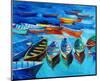 Bluish Boats and Sea Painting-null-Mounted Art Print