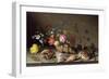 Blumen, Muscheln und Insekten auf einem Steingesims-Balthasar van der Ast-Framed Giclee Print