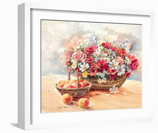 Blumenkorb mit Pfirsichen-Rachel Rijkerke-Framed Art Print