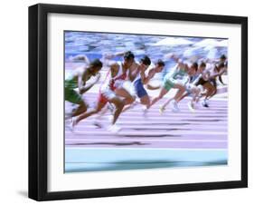 Blured Action at the Start of a Mens 100 Meter Track and Field Race-Paul Sutton-Framed Premium Photographic Print