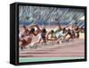 Blured Action at the Start of a Mens 100 Meter Track and Field Race-Paul Sutton-Framed Stretched Canvas