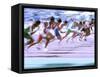 Blured Action at the Start of a Mens 100 Meter Track and Field Race-Paul Sutton-Framed Stretched Canvas