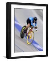 Blured Action of Female Cyclist Competing on the Velodrome-null-Framed Photographic Print