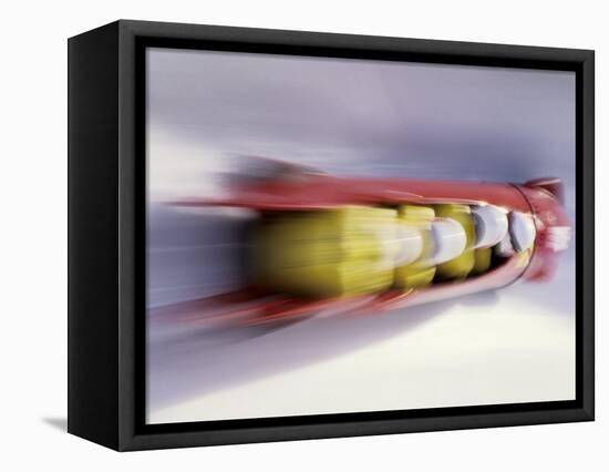 Blurred Action of 4 Man Bobsled Team, Lillehammer, Norway-null-Framed Stretched Canvas