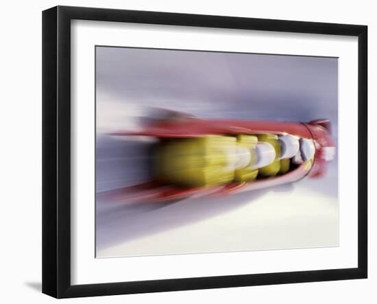 Blurred Action of 4 Man Bobsled Team, Lillehammer, Norway-null-Framed Photographic Print