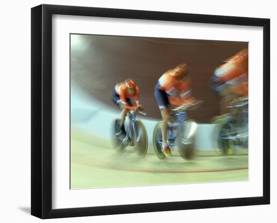 Blurred Action of Cycling Team on Velodrome, Sydney, Australia-null-Framed Photographic Print