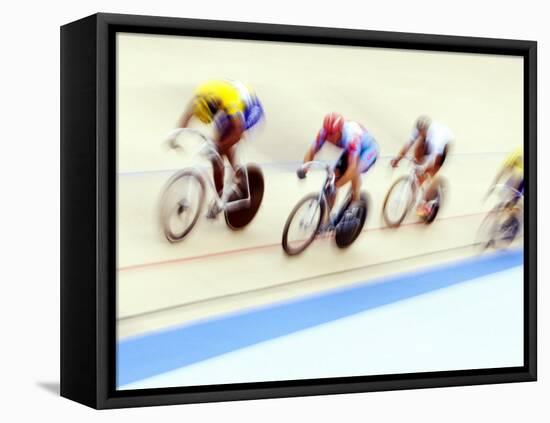 Blurred Action of Cyclist on the Track-Chris Trotman-Framed Stretched Canvas