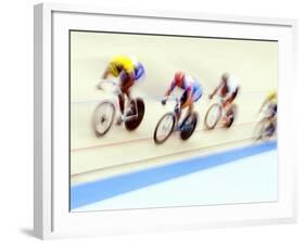 Blurred Action of Cyclist on the Track-Chris Trotman-Framed Photographic Print