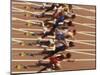 Blurred Action of Male Runners Starting a 100 Meter Sprint Race-Paul Sutton-Mounted Premium Photographic Print