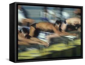 Blurred Action of Male Swimmers at the Start of a Race-null-Framed Stretched Canvas