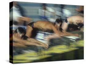 Blurred Action of Male Swimmers at the Start of a Race-null-Stretched Canvas