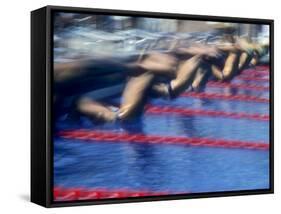 Blurred Action of Male Swimmers at the Start of a Race-null-Framed Stretched Canvas