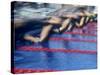 Blurred Action of Male Swimmers at the Start of a Race-null-Stretched Canvas