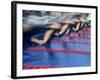 Blurred Action of Male Swimmers at the Start of a Race-null-Framed Photographic Print