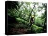 Blurred Action of Recreational Mountain Biker Riding on the Trails-null-Stretched Canvas