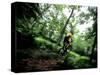 Blurred Action of Recreational Mountain Biker Riding on the Trails-null-Stretched Canvas