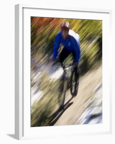 Blurred Action of Recreational Mountain Biker Riding on the Trails-null-Framed Photographic Print