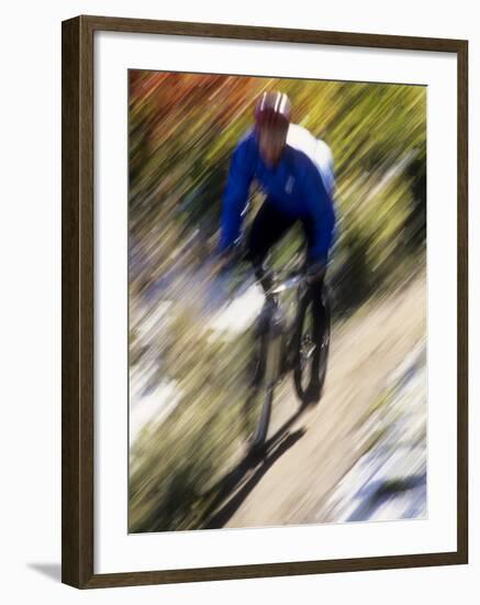 Blurred Action of Recreational Mountain Biker Riding on the Trails-null-Framed Photographic Print