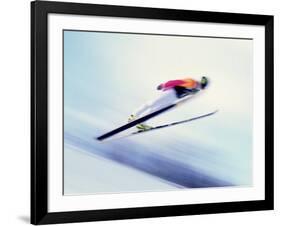 Blurred Action of Sky Jumper Flying Through the Air, Lake Placid, New York, USA-null-Framed Photographic Print