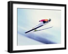 Blurred Action of Sky Jumper Flying Through the Air, Lake Placid, New York, USA-null-Framed Photographic Print