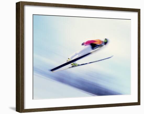 Blurred Action of Sky Jumper Flying Through the Air, Lake Placid, New York, USA-null-Framed Photographic Print